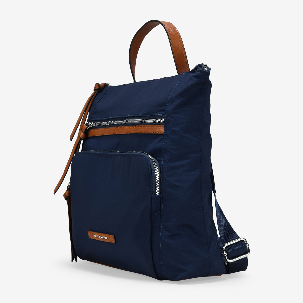 Mochila azul con cremalleras metálicas