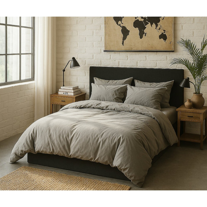 Housse De Couette 100% Percale De Coton Lavé Gris Perle