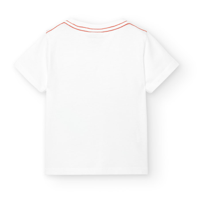 Camiseta niÃ±o, algodÃ³n, estampado, blanco, mangas cortas