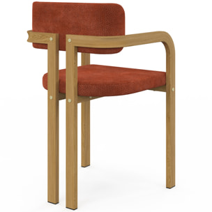 Chaises Elsa avec accoudoirs tissu chenille terracotta pieds effet bois - lot de 4