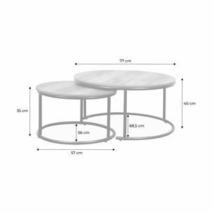 Lot de 2 tables gigognes rondes métal noir. décor bois - Loft - encastrables. 1x Ø77 x H 40cm / x1 Ø57 x H 35cm