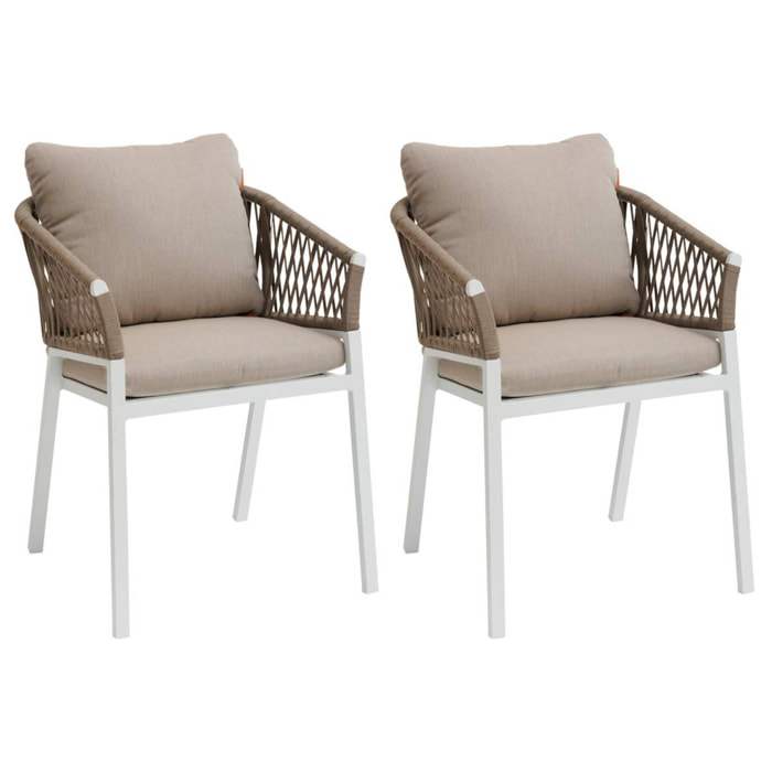 Lot de 2 fauteuils de jardin "Oriengo" taupe & blanc en aluminium et mailles tressées