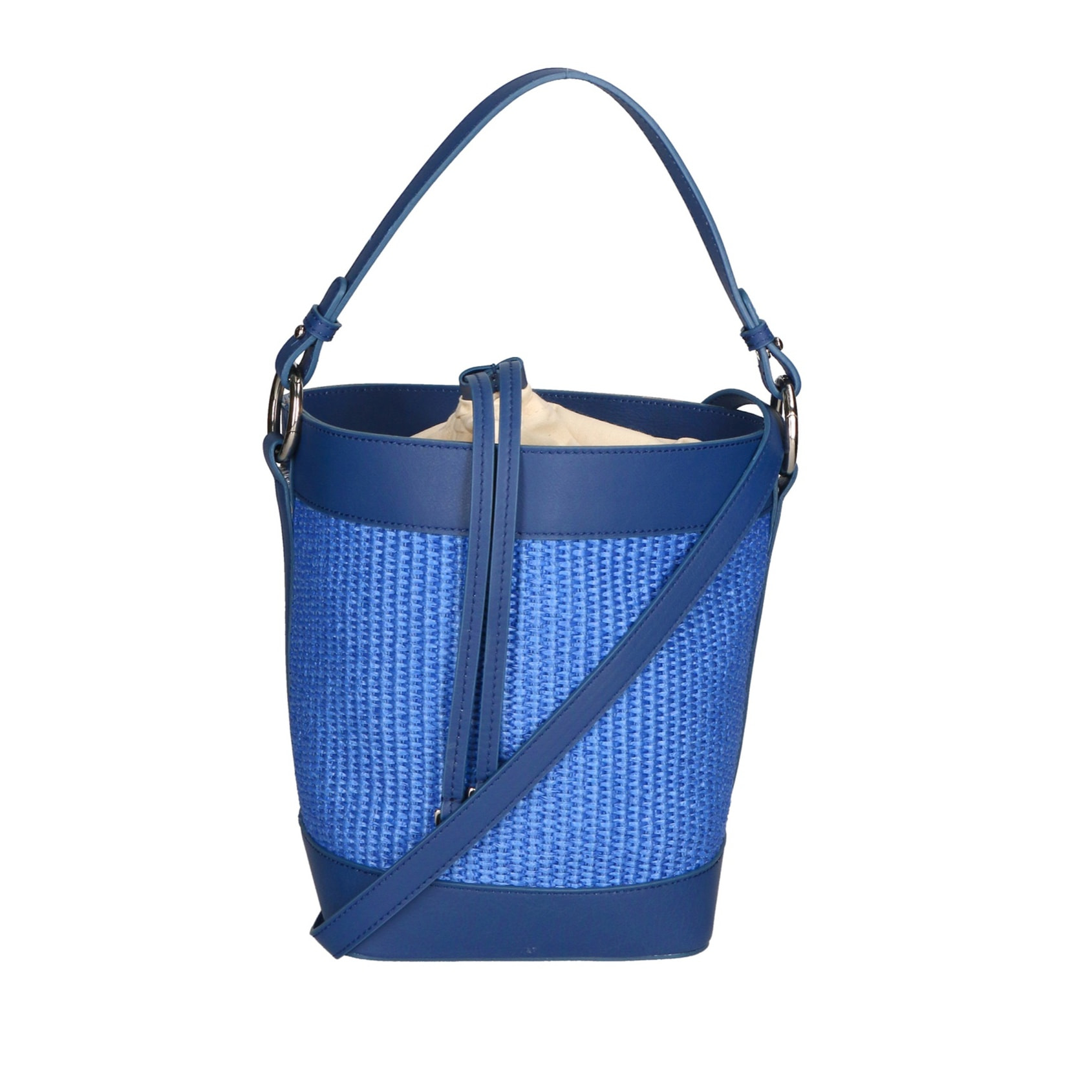 Borsa a secchiello da donna - Modello False - Misto pelle e tessuto - 24.0 x 18.0 x 15.0 cm