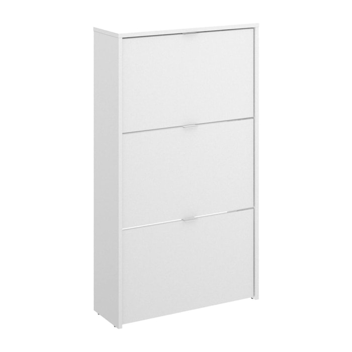 Scarpiera Vignole, Portascarpe salvaspazio da ingresso, Mobiletto porta scarpe a 3 ante a ribalta, 61x25h113 cm, Bianco