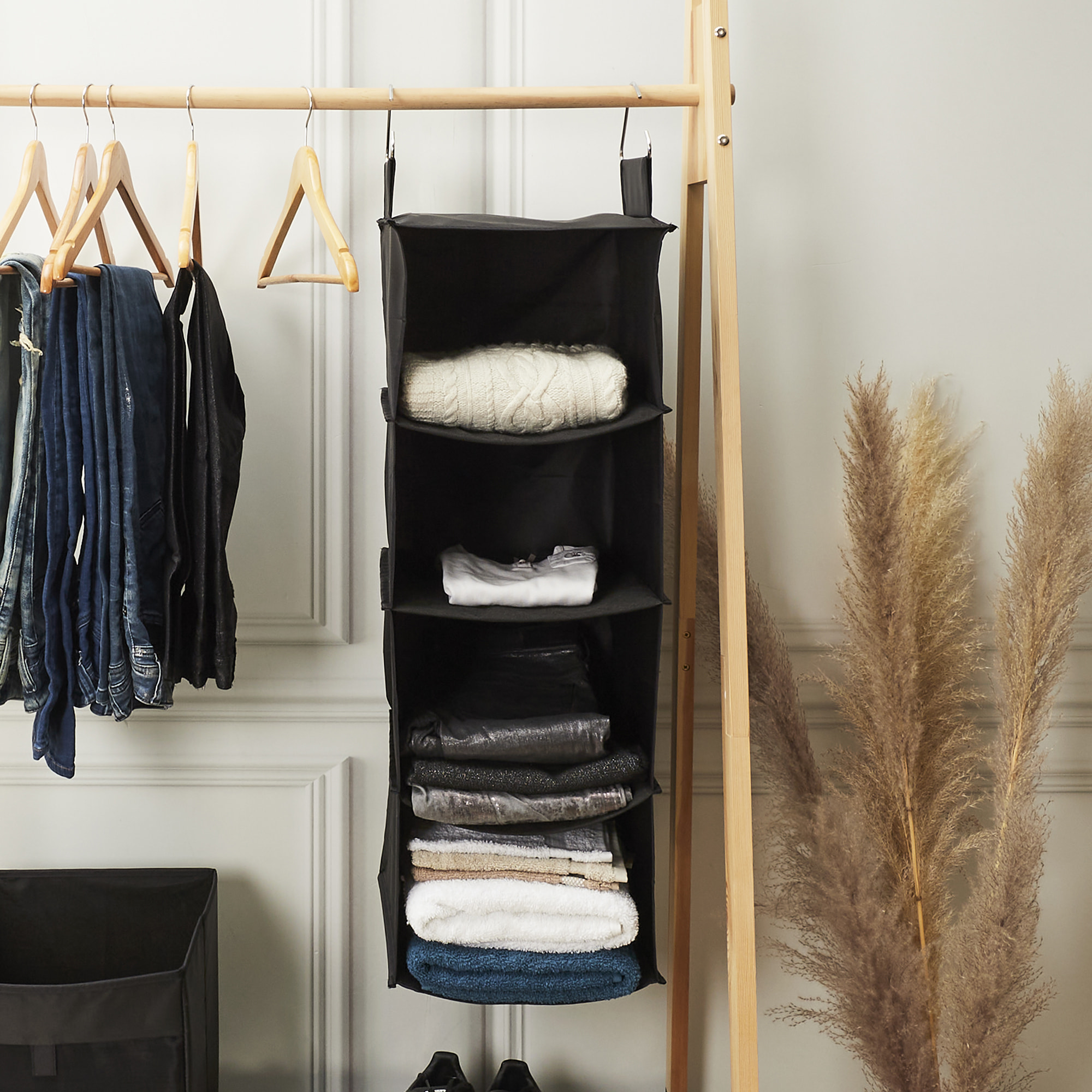 Rangement Suspendu - JE CHERCHE UNE IDEE - Pliable - 5 Cases - Noir