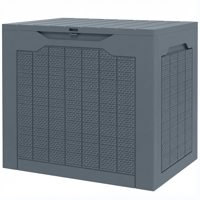 Coffre de jardin 93L dim. 56 x 41 x 50 cm effet rotin et bois gris