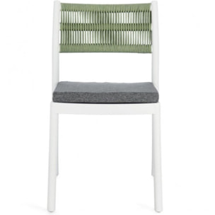 Set di 4 sedie ALVIN in polipropilene bianco e corda intrecciata verde, impilabili