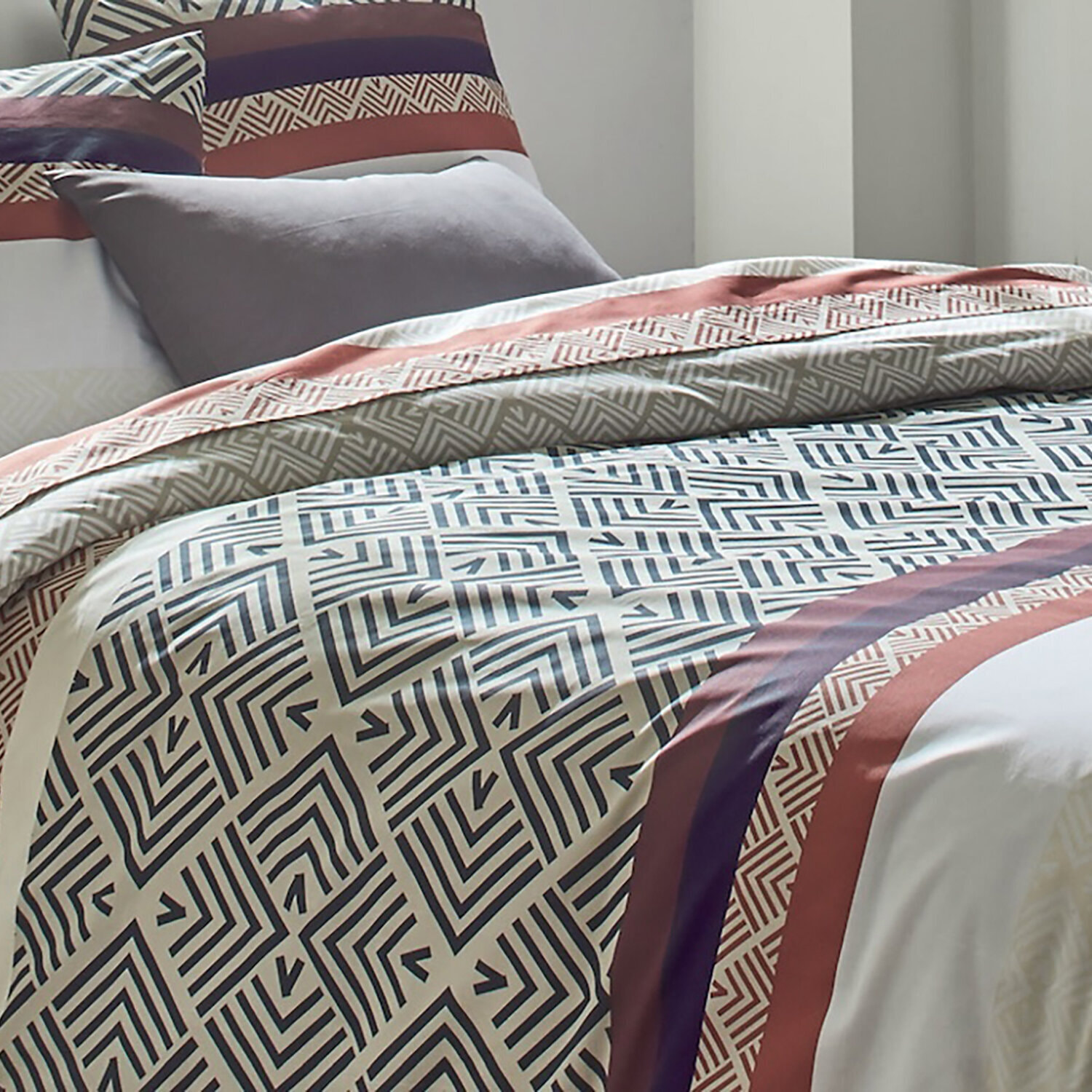 Parure de couette 100% coton 57 fils à motifs tribal - beige