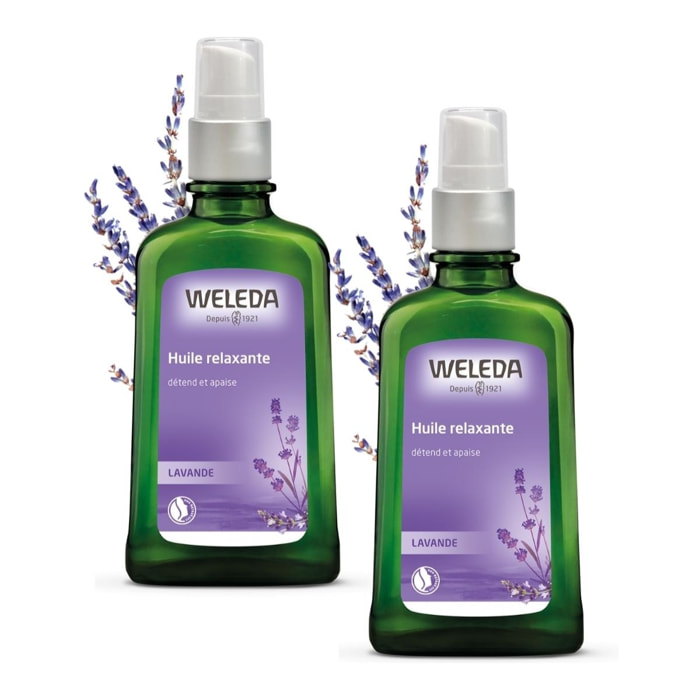 WELEDA - Duo Huile relaxante à la Lavande  - Soin corporel - Détend et ressource -  Vegan* -  Certifié Natrue** - Flacon-pompe 100 ml  x 2
