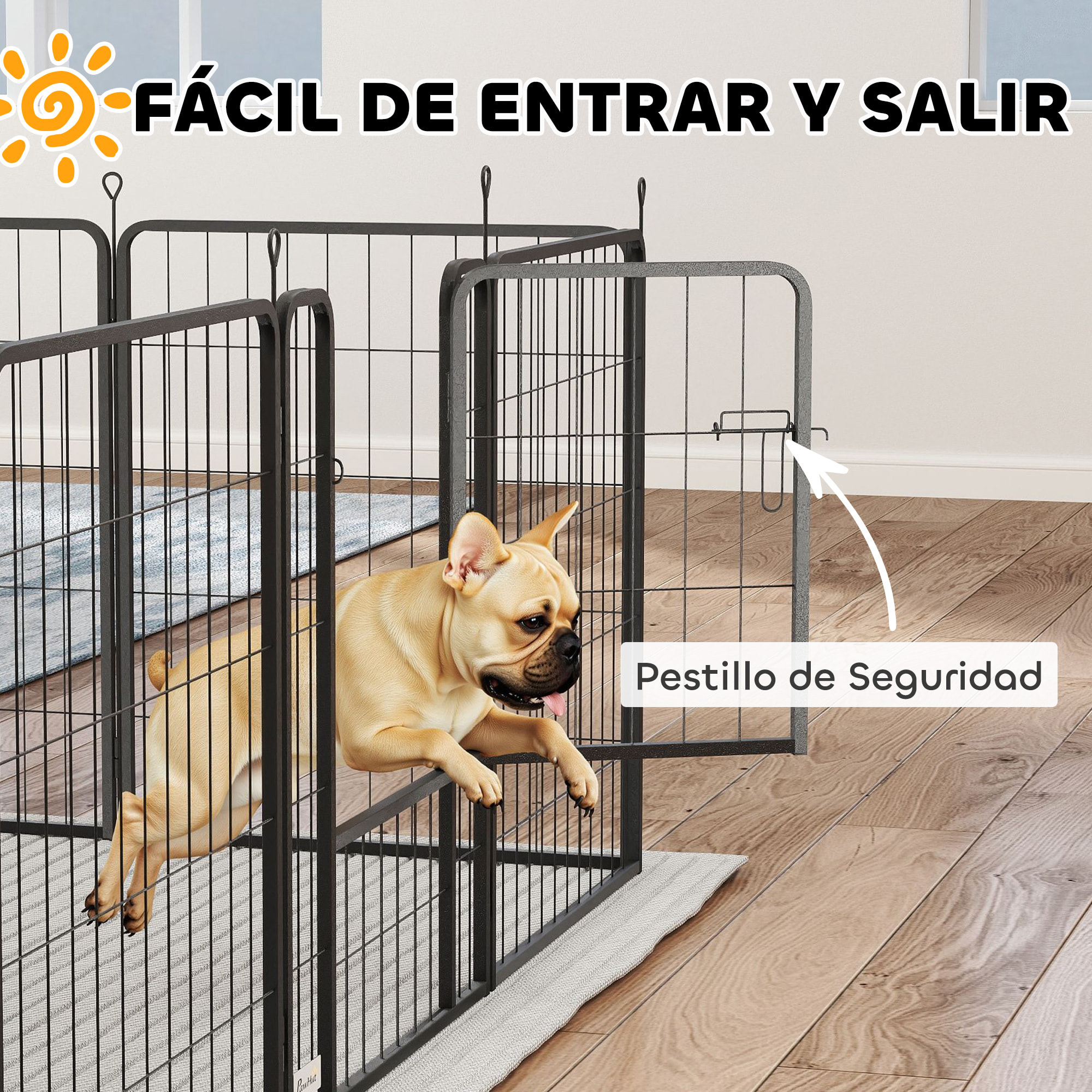 Parque para Perros de 12 Paneles, 68x80 cm, Corral Plegable para Perros Medianos con Puertas, Cierre y Estacas, para Interior y Exterior, Negro