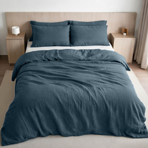 Housse de couette 100% gaze de coton lavé bleu pétrole