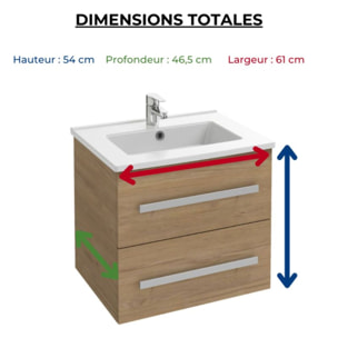 Pack meuble vasque 60 cm Ola up chêne + miroir + spot