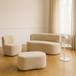 Canapé en tissu bouclette beige et structure en bois 2 places CÔME