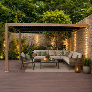 Pergola bioclimatique 4x3m adossée effet bois PANAGIA
