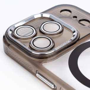 Custodia trasparente con fotocamera coperta e bordi neri. Magsafe per iPhone 17 Pro.