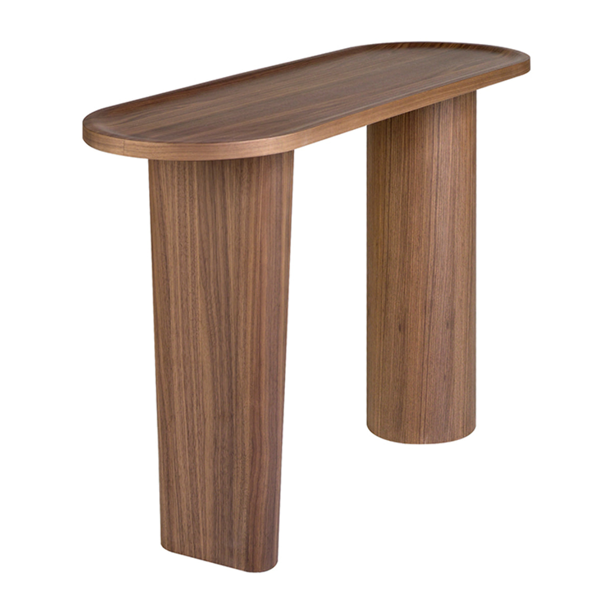 Consola Angel Cerdá ovalada medio punto en madera chapada en nogal natural 120x40x76cm