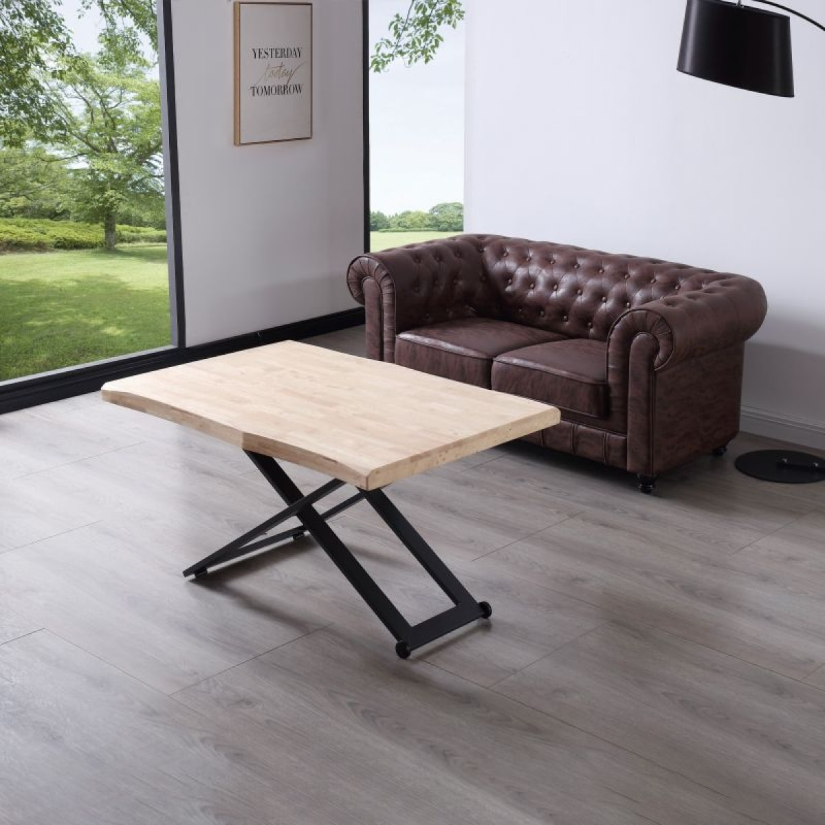 Mesa de centro elevable Lada Fit Negro - Roble