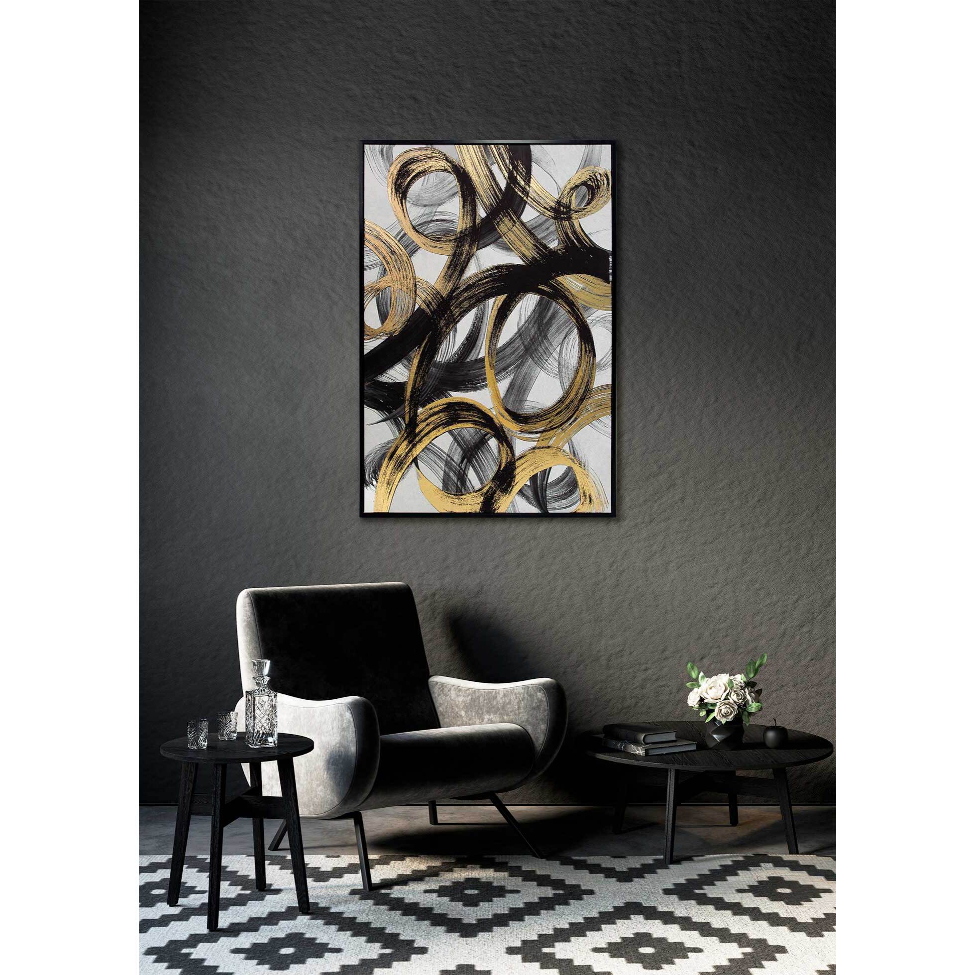 Cuadro Sign poliéster negro-gris-dorado 92x62x4 cm