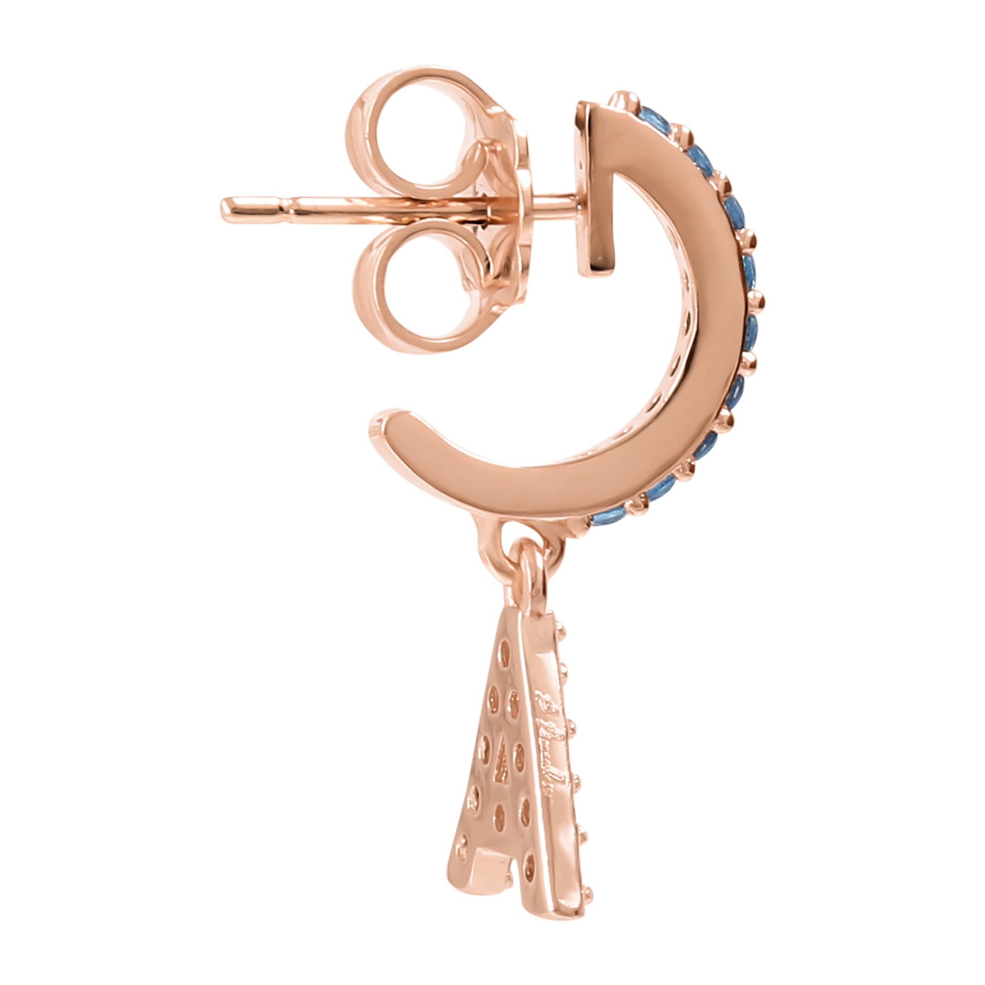 Orecchino Pendente con Lettera A in Pavé di Cubic Zirconia Blu