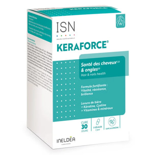 ISN - Keraforce® - Complément alimentaire à base de Kératine, Levure de bière, Vitamines - Nourrit les cheveux et les ongles - Améliore la résistance et la beauté - Cure 30 jours