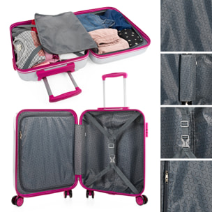 Juego De Maletas Pc Itaca Base Blanco/Fucsia Blanco Dots