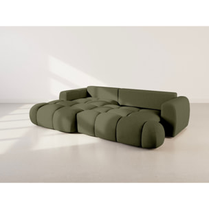 Yulin - Canapé d'angle gauche 4 places convertible avec coffre en tissu bouclette - Vert