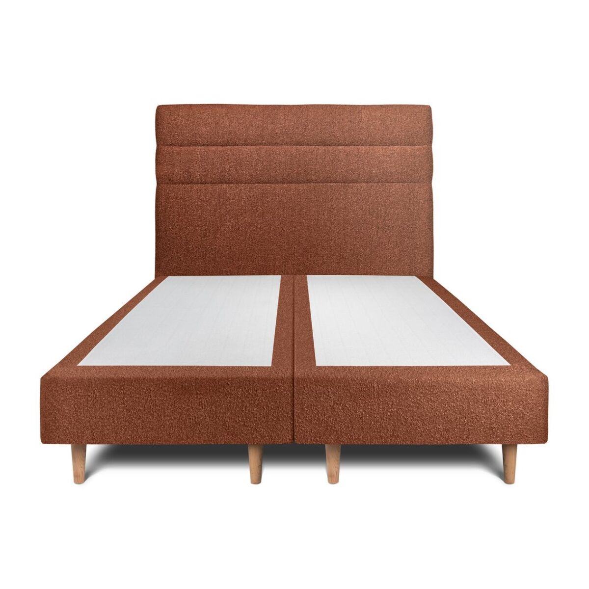 Lit avec tête de lit bandes horizontales bouclette et sommier tapissier Ep20