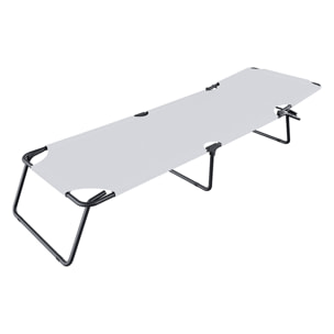 Lettino Pieghevole Prendisole Senza Tettuccio Parasole Reclinabile Regolabile Metallo Nero Sdraio Spiaggia Mare Giardino Piscina 187x53x24 Cm Bianco