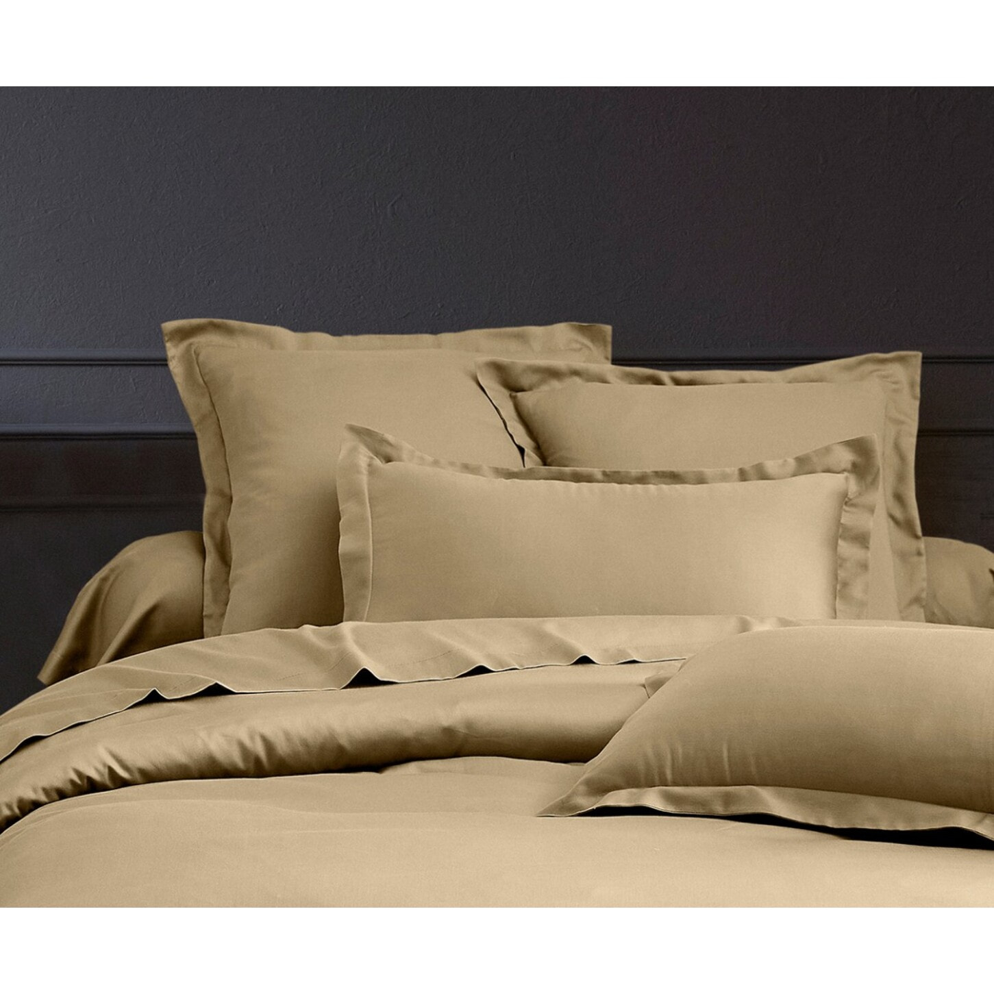 Parure housse de couette en satin de coton beige