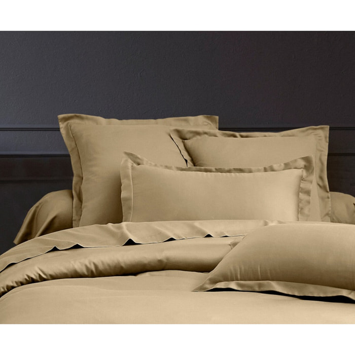 Parure housse de couette en satin de coton beige