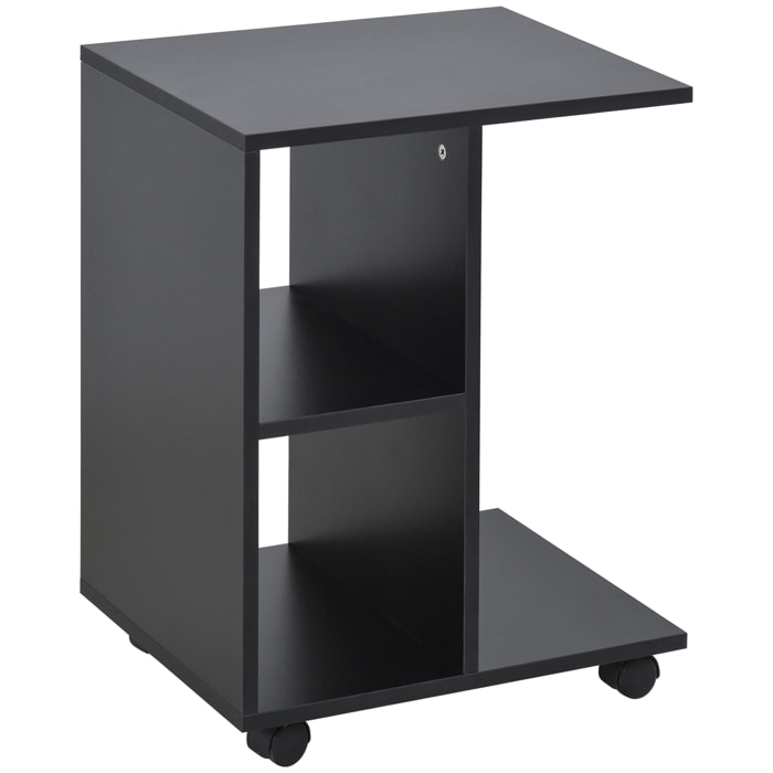 Mesita Auxiliar Moderno Mesa Auxiliar en Forma de C con Ruedas Estantes Abiertos para Salón Dormitorio 45x35x58 cm Negro