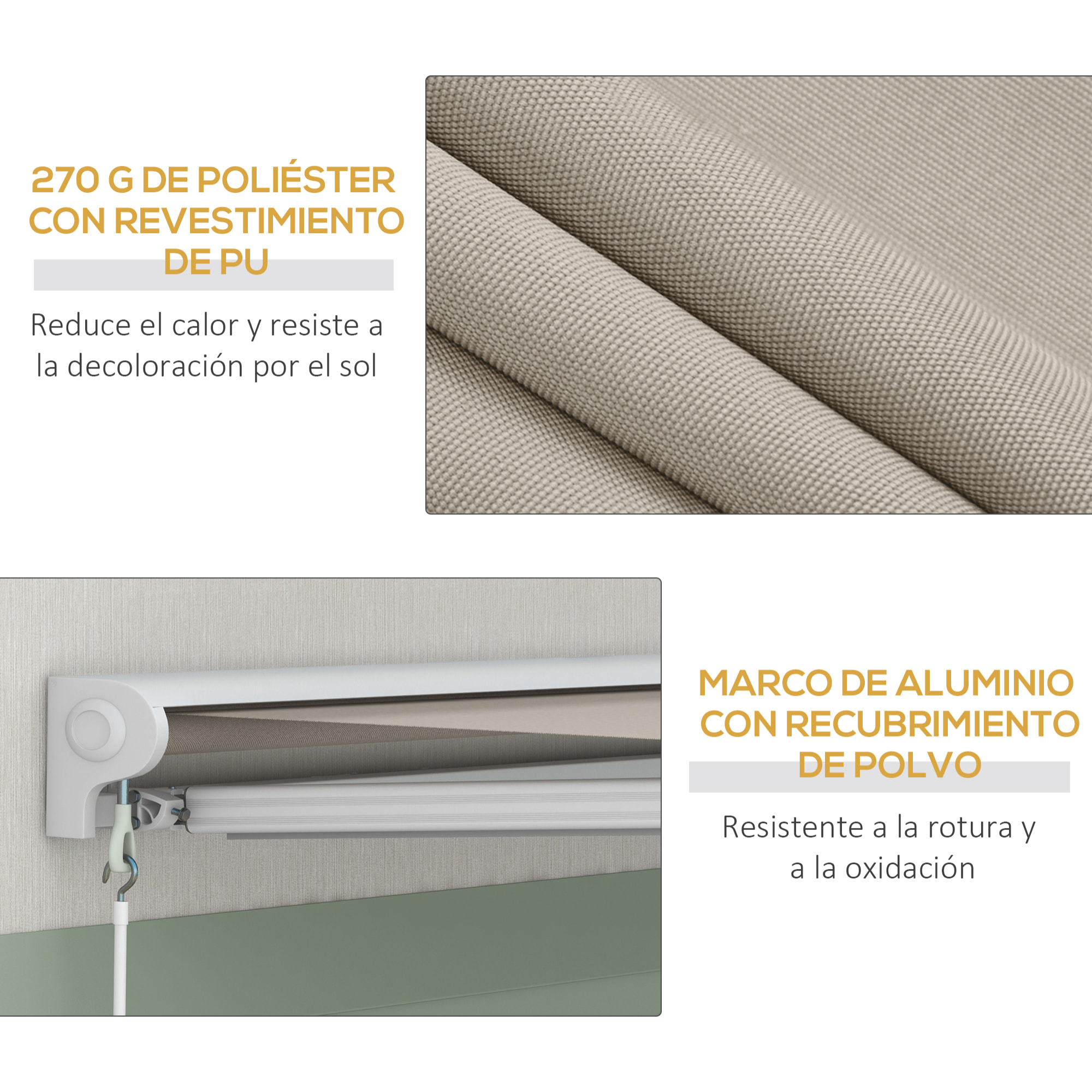 Toldo Retráctil Eléctrico o Manual 250x200 cm Toldo Portátil Toldo para Balcón con Mando a Distancia Manivela Manual y Marco de Aluminio para Ventana Puerta Terraza Patio Crema