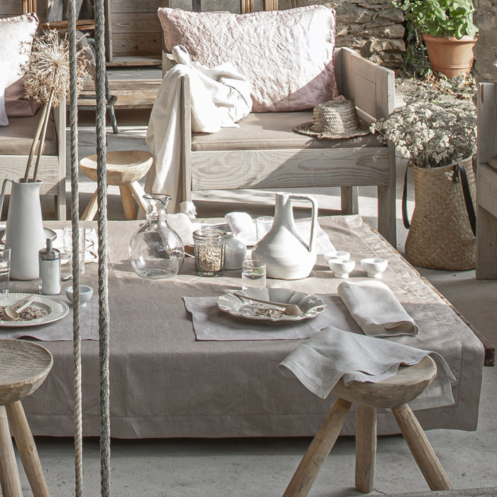 Nappe unie en lin, Made in France, FLORENCE , Beige épeautre