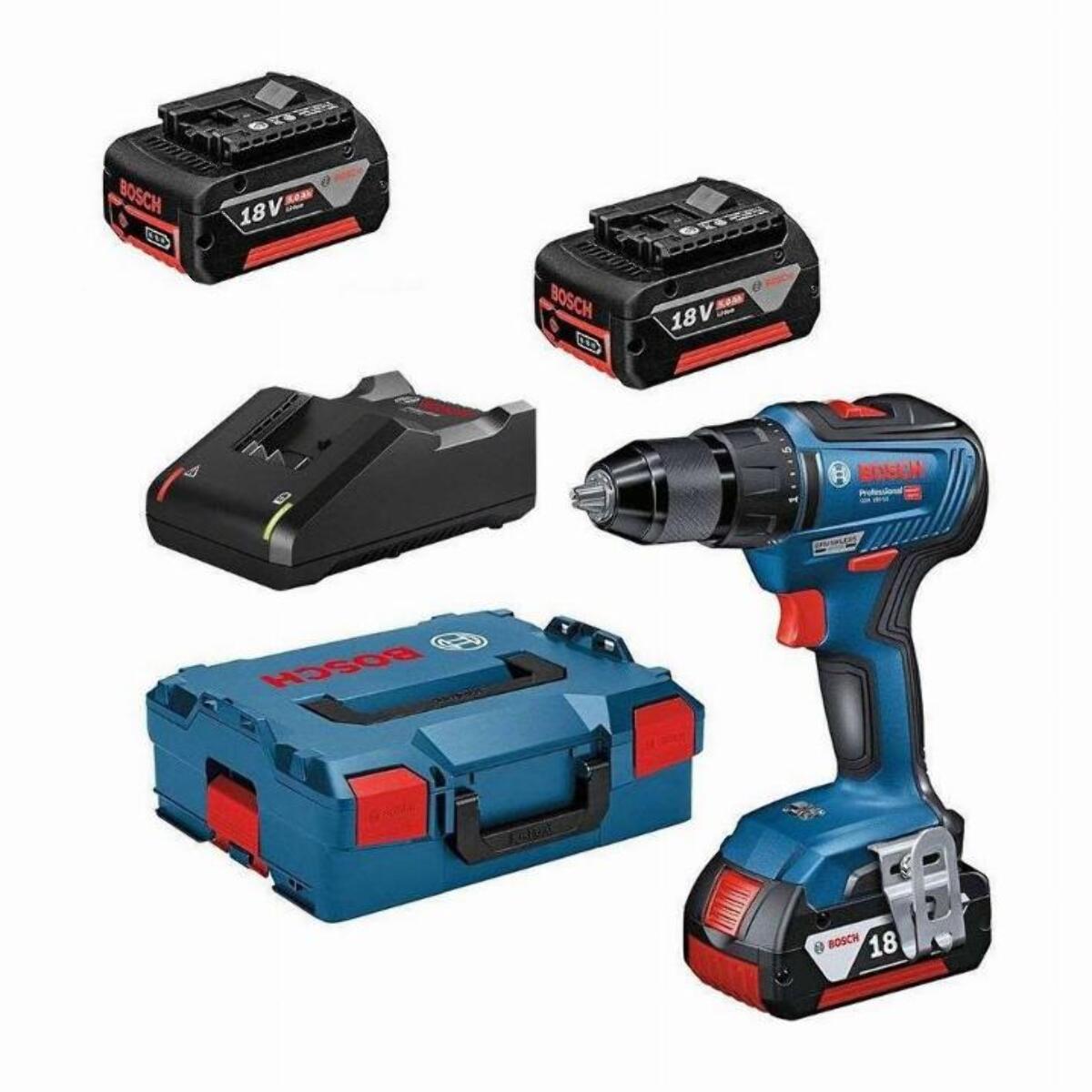 Perceuse-visseuse sans-fil GSR 18V-55 + BOSCH - avec 3 batteries 18V 5.0Ah - chargeur -L-Boxx - 0615990L8D