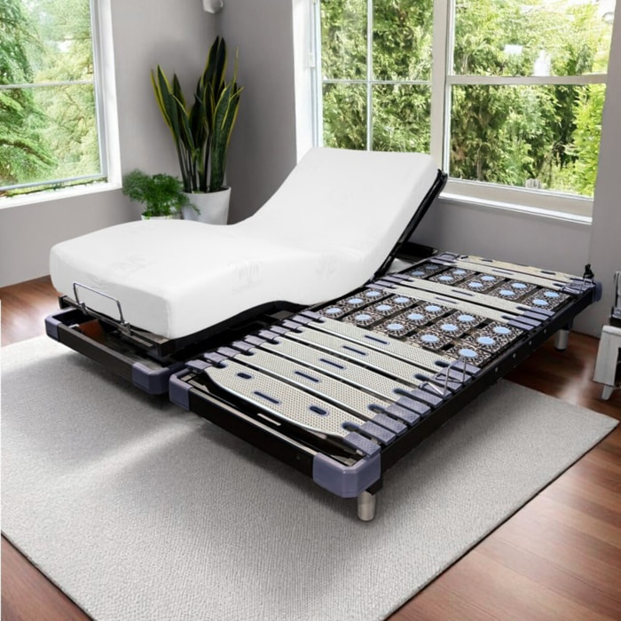 Ensemble Sommier électrique Sensomatic & matelas Gel et mémoire de forme| Bi-technologie | Lattes flexibles TRICONFORT® et Plots multidirectionnels Pression 3D®