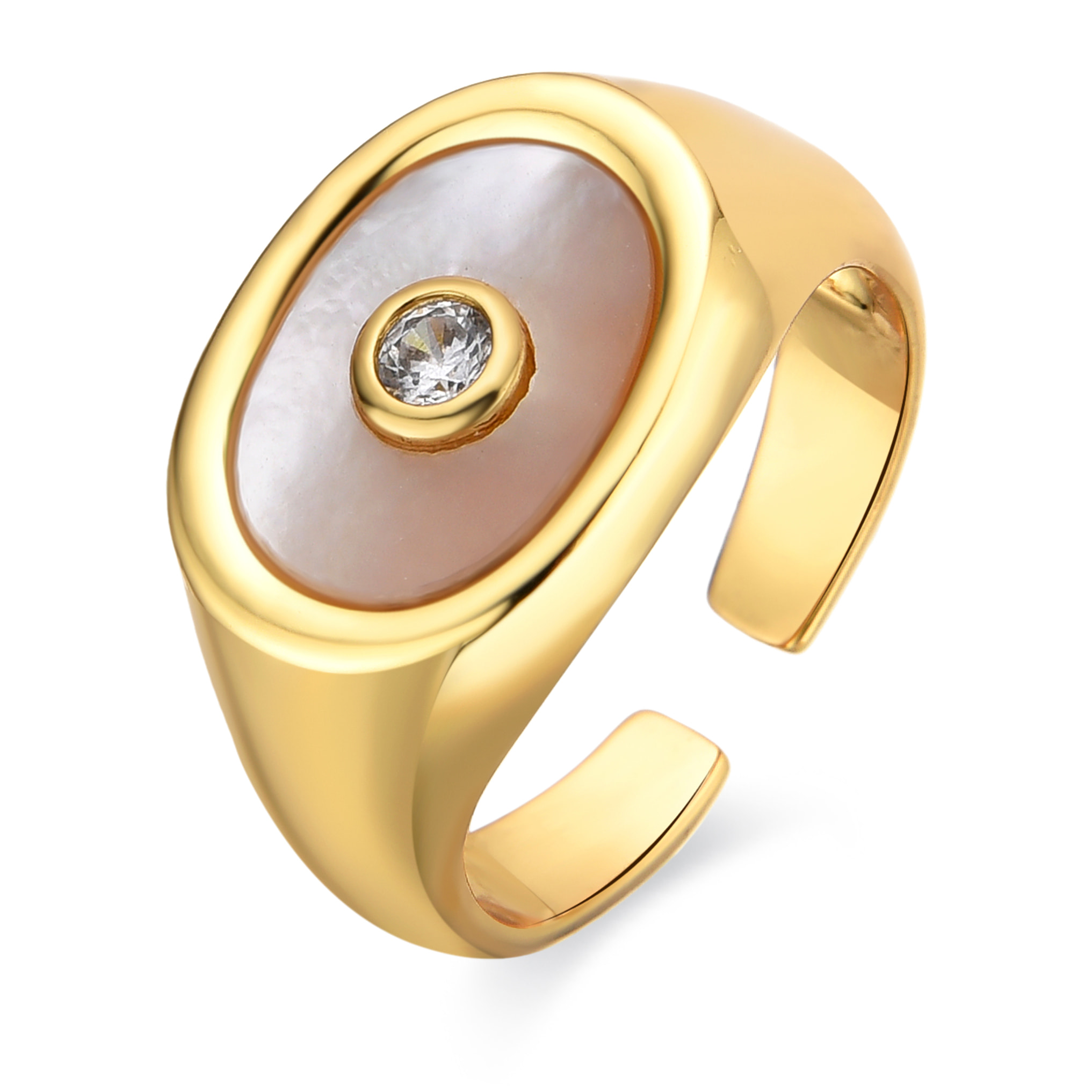 Anillo con Madreperla Blanca acabado oro 18k