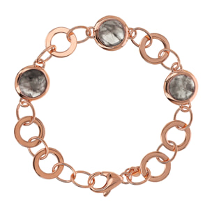 Bracciale Maglia ad Anelli con Elementi Tondi in Quarzo Grigio Placcato Oro Rosa 18kt