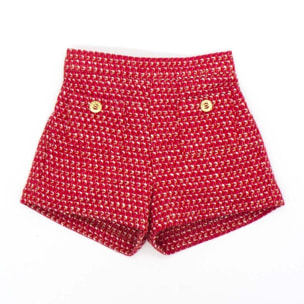 Short chanel con brillo dorado, rojo y blanco