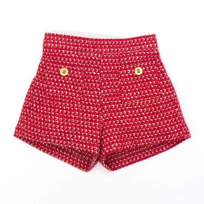 Short chanel con brillo dorado, rojo y blanco