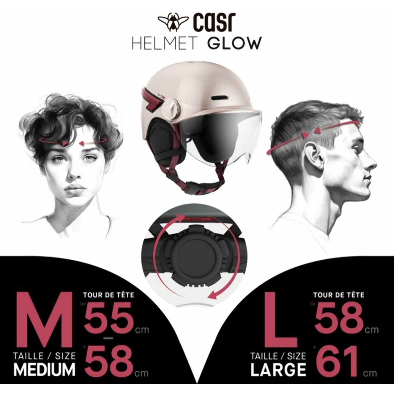 Casque CASR Led Glow rose taille M