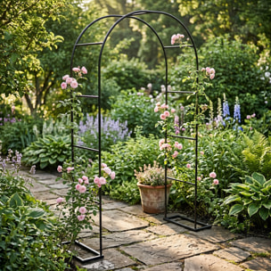 Kiros - Arco Floreale Da Giardino con Base Lunghezza e Altezza Regolabili Supporto per piante in Metallo Nero