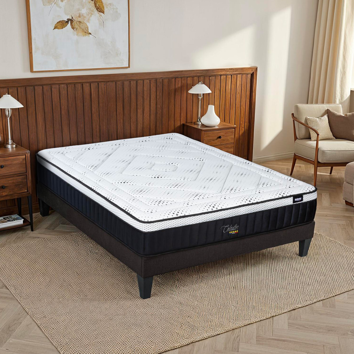 Ensemble Matelas Memoire de forme Célestin avec sommier en bois