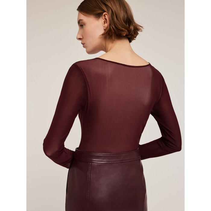 Motivi - T-shirt maniche lunghe in tulle - Bordeaux