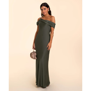 Vestido largo escote drapeado