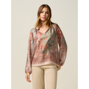 Oltre - Blusa in raso fantasia - Beige