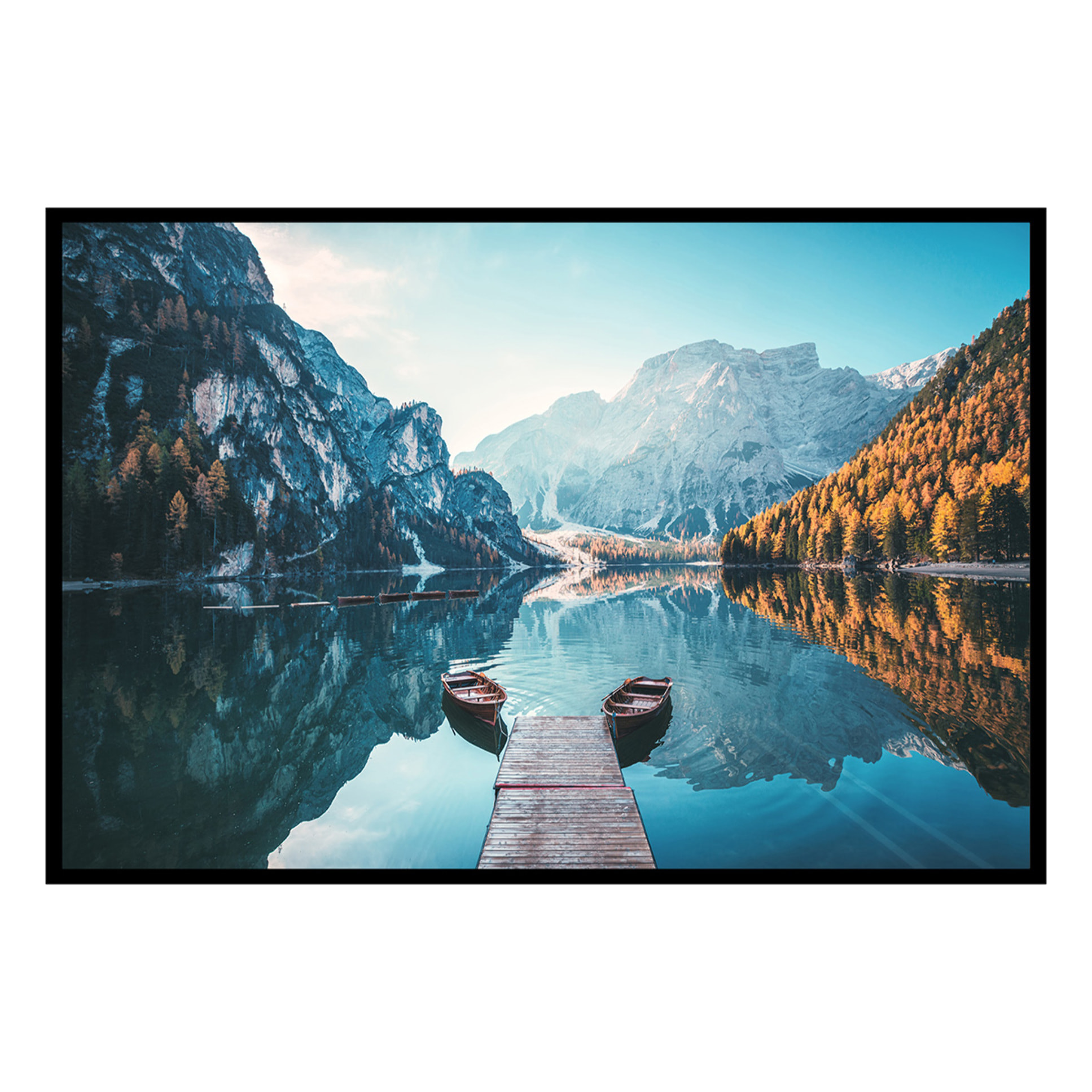 Affiche encadrée Forêt automnale au bord de l’eau Affiche + cadre en métal - Noir