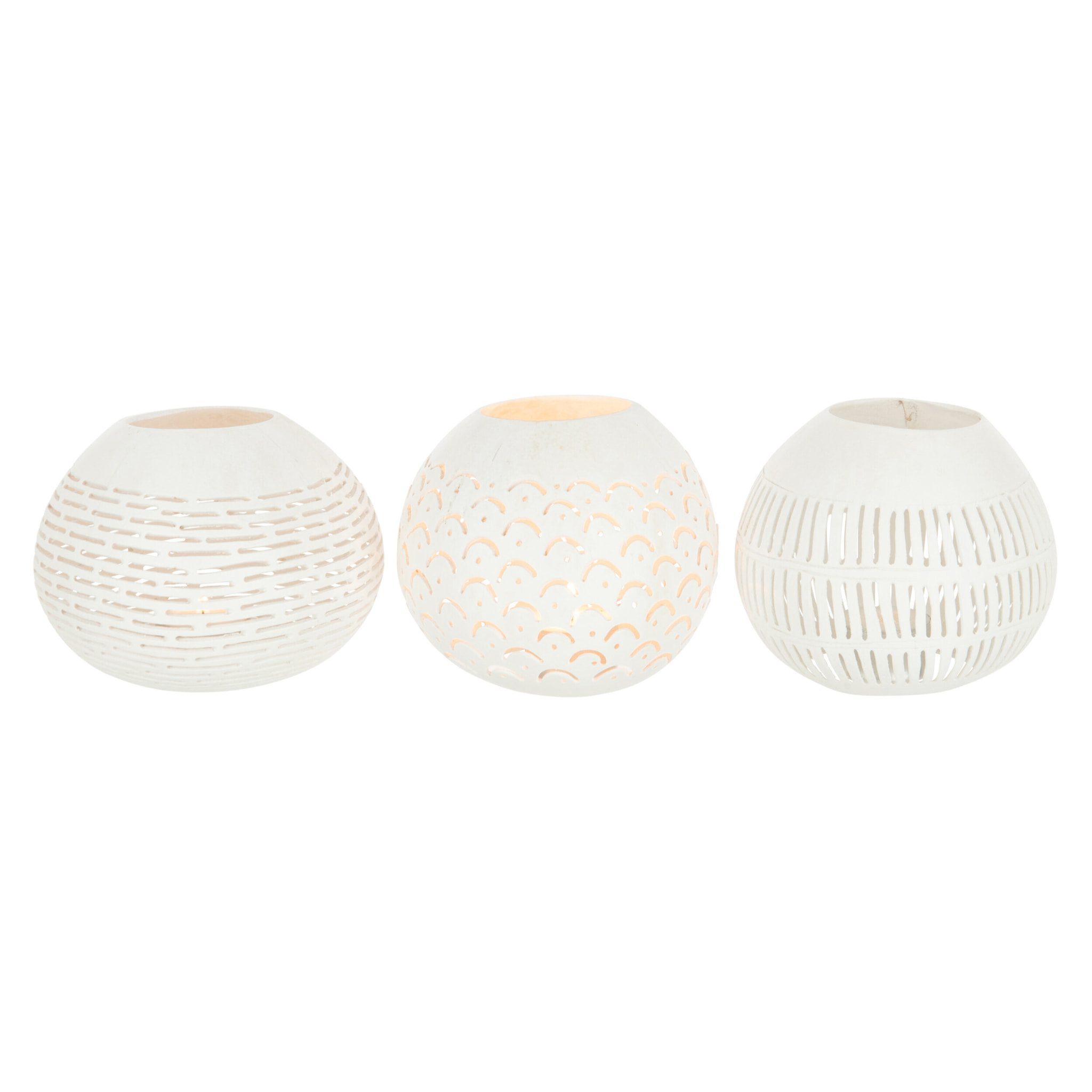 J-Line bougeoir Noix De Coco Lignes - rotin - banc - 3 pcs