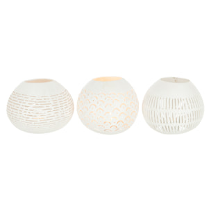 J-Line bougeoir Noix De Coco Lignes - rotin - banc - 3 pcs