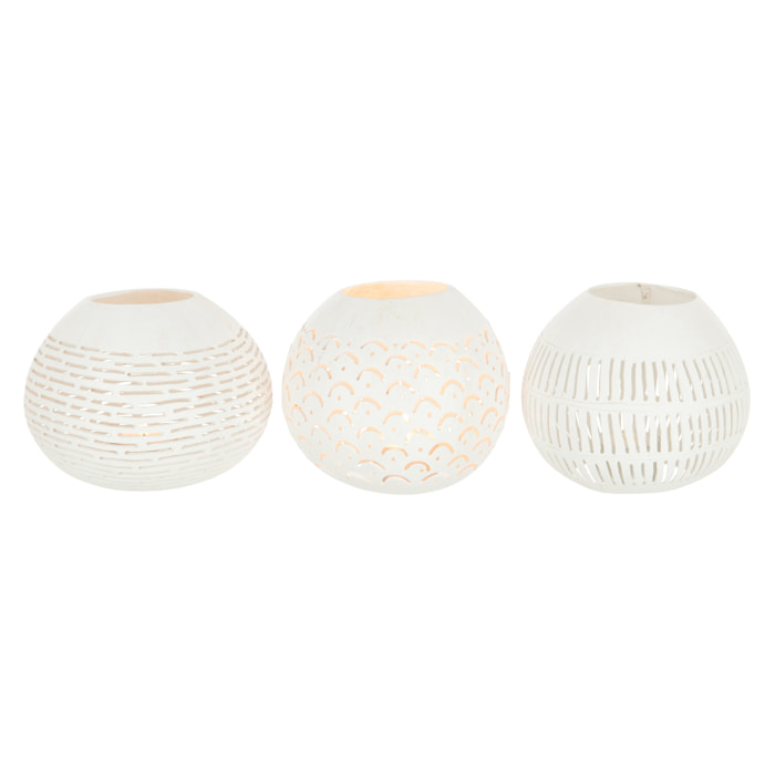 J-Line bougeoir Noix De Coco Lignes - rotin - banc - 3 pcs