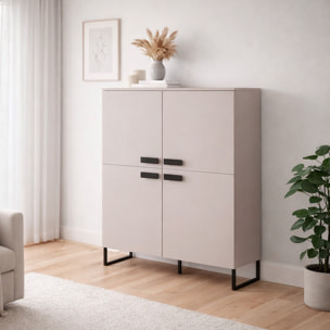 Madia Alta 4 Ante Mobile Soggiorno Moderno Con 4 Ripiani Interni E Piedini Neri Design Elegante Per Sala Da Pranzo Salotto 108 x 144 x 40 Cm Cashmere